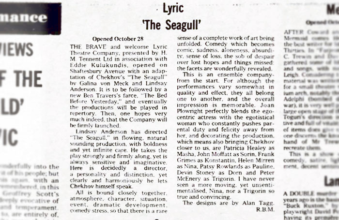 Joan Plowright and Helen Mirren reviewed in Chekhov &ndash; 50 years ago in The Stage